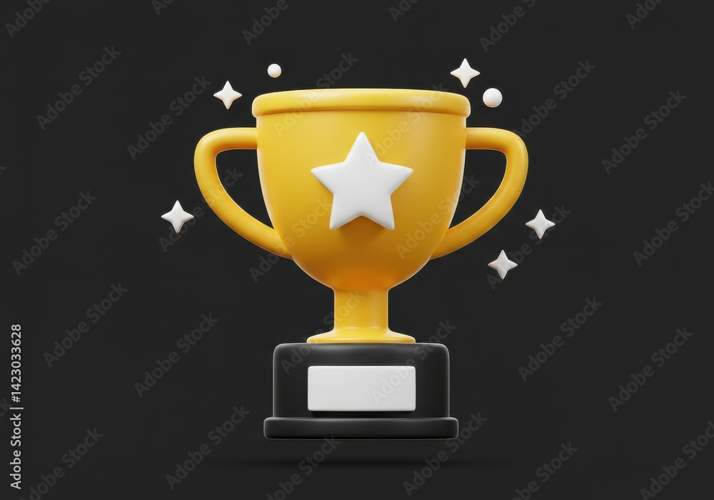 A golden trophy with a white star on it surrounded by stars on a black background illustration A golden trophy with a white star on it surrounded by stars on a black background illustration