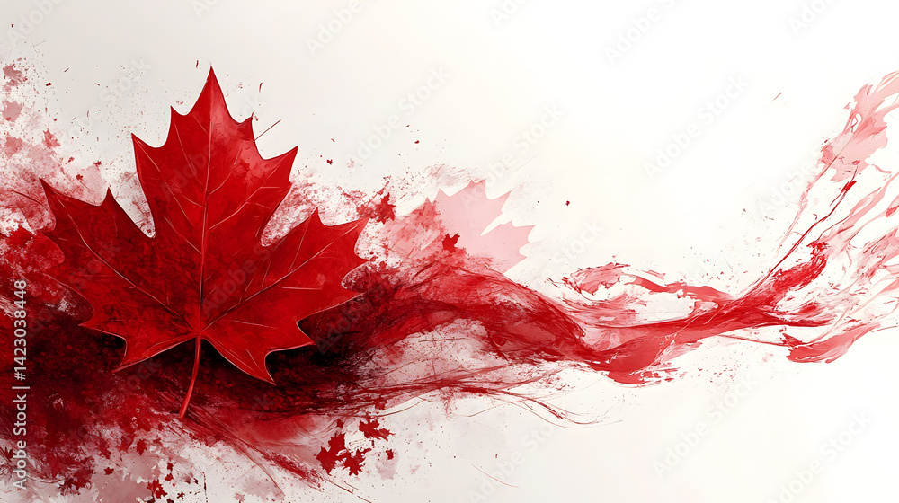 Abstract Representation of a Red Maple Leaf in Creative Splash Effect Abstract Representation of a Red Maple Leaf in Creative Splash Effect