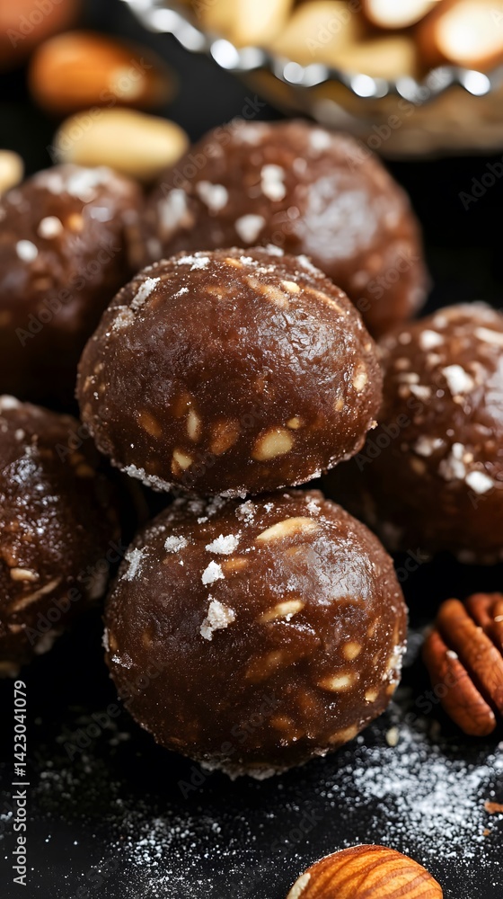 Delicious Chocolate Nut Energy Balls Closeup Delicious Chocolate Nut Energy Balls Closeup