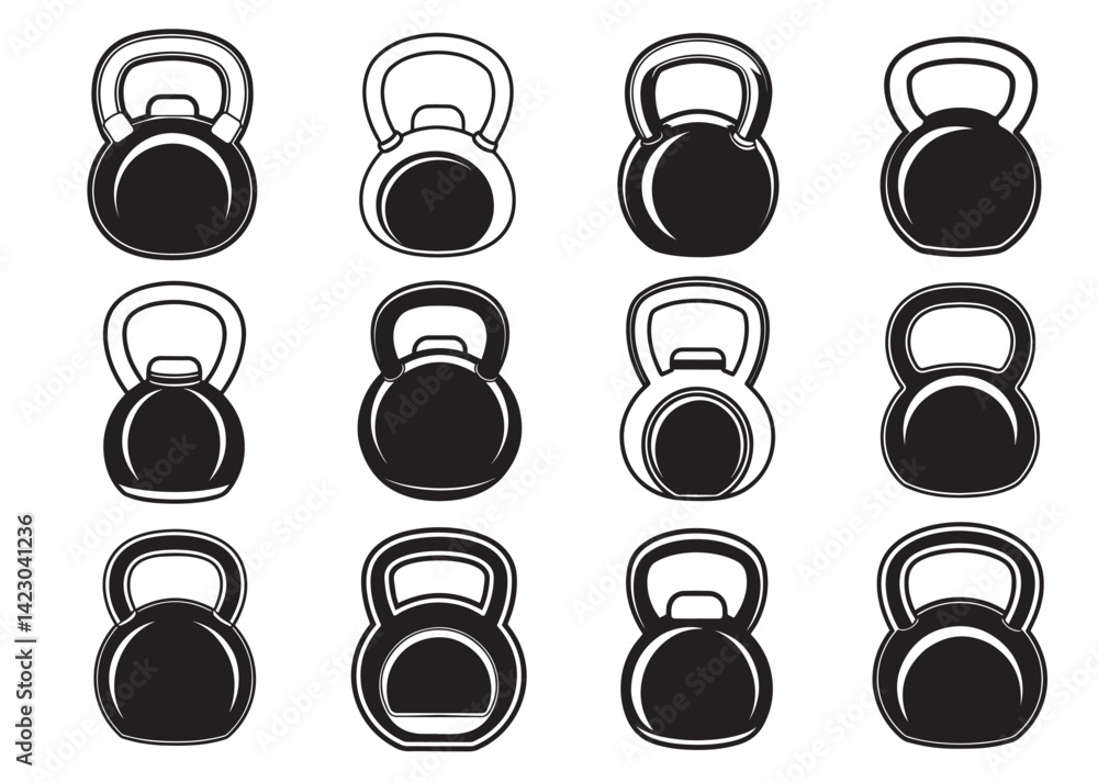 Kettlebell Silhouette Vector Set Kettlebell Silhouette Vector Set
