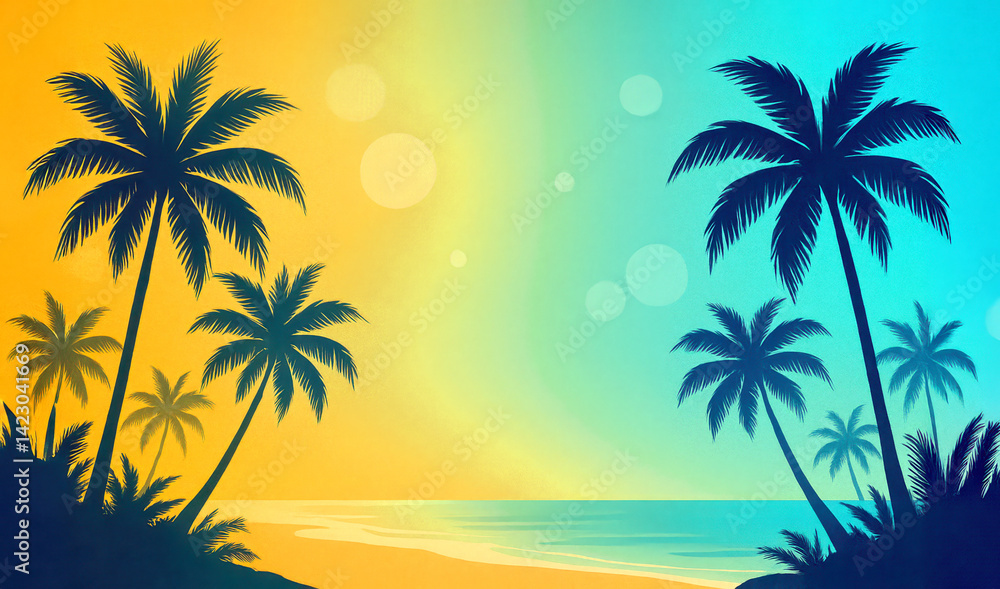 Palm trees on the beach, Summer vacation on a tropical island Palm trees on the beach, Summer vacation on a tropical island