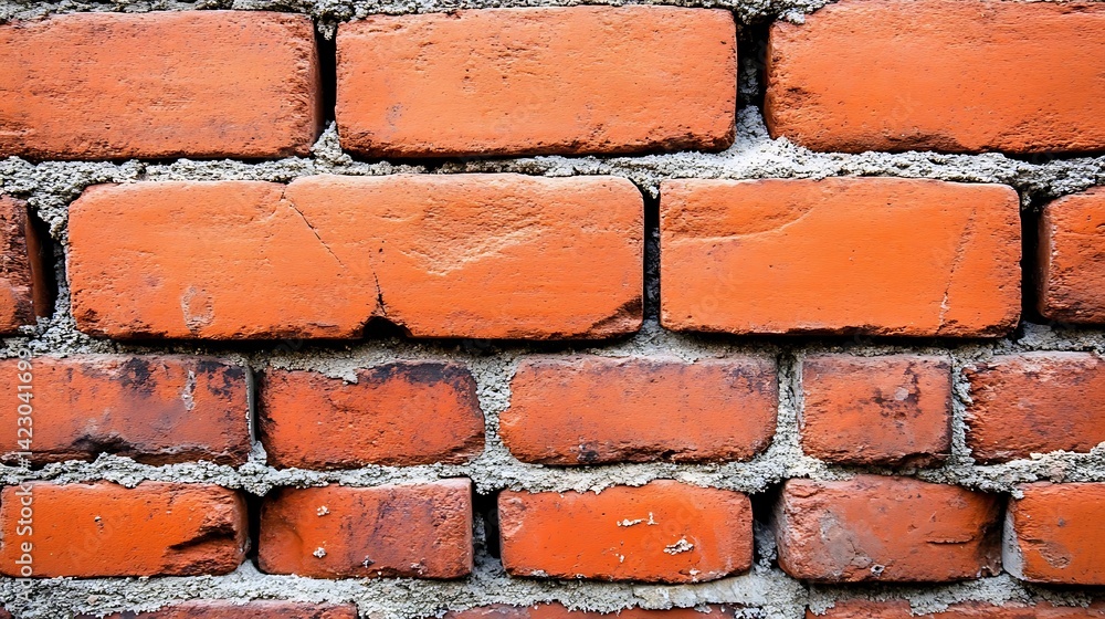 Obraz premium Detailed closeup of a traditional red brick wall with visible cement texture