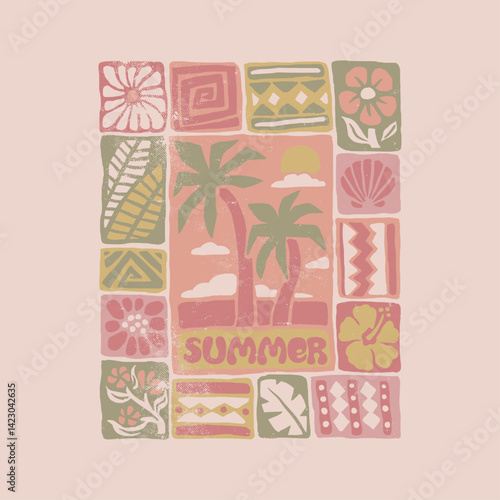 HAND DRAWN VINTAGE FLOWER FLOWERS ABSTRACT DAISY PSYCHEDELIC HIPPY LOVE PEACE NATURE PALM TREE TROPICAL PLANT TSHIRT TEE PRINT FOR APPAREL MERCHANDISE
