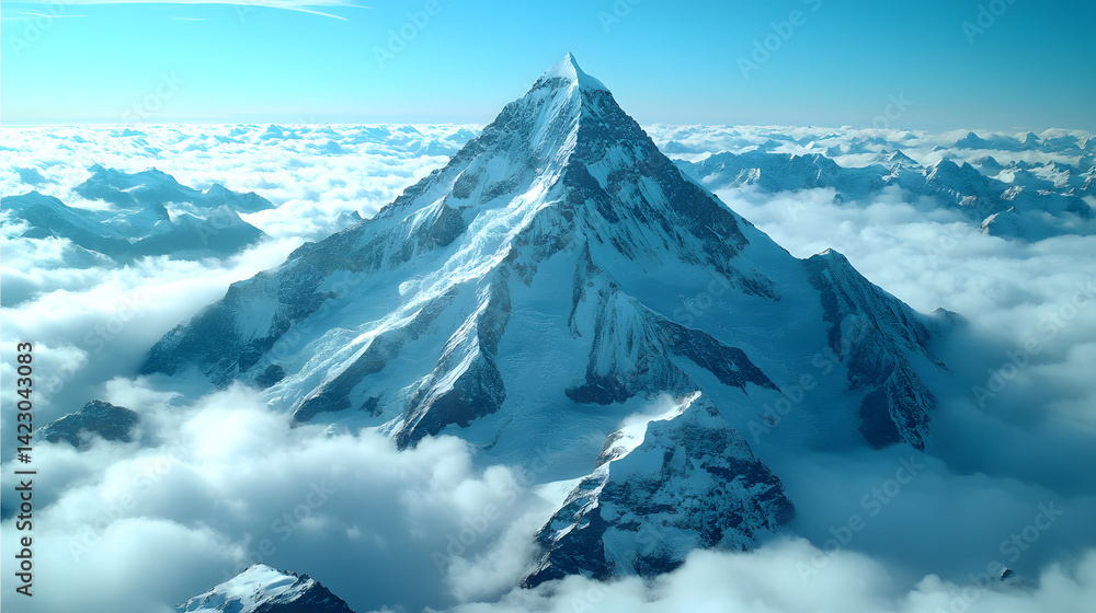 Majestic Snow-Covered Mountain Peak Rising Above a Vast Cloud Layer Majestic Snow-Covered Mountain Peak Rising Above a Vast Cloud Layer