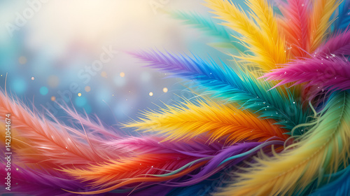 A colorful feathery background with a rainbow of colors