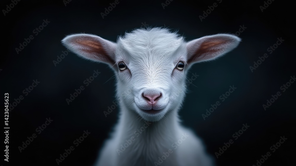 Fototapeta premium A close-up portrait of a fluffy, white lamb. A sweet, innocent expression
