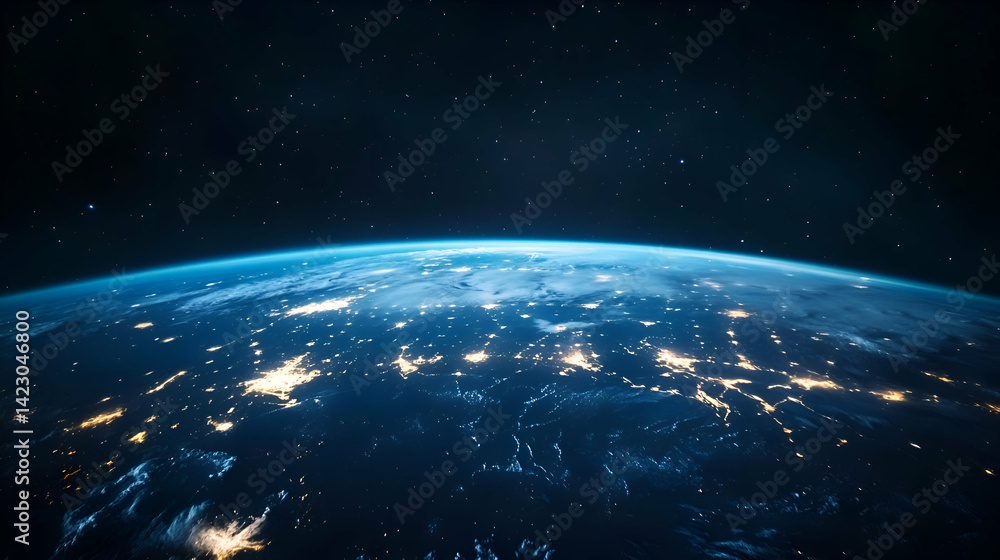 Obraz premium Earth From Space at Night Showcasing City Lights and Atmospheric Glow