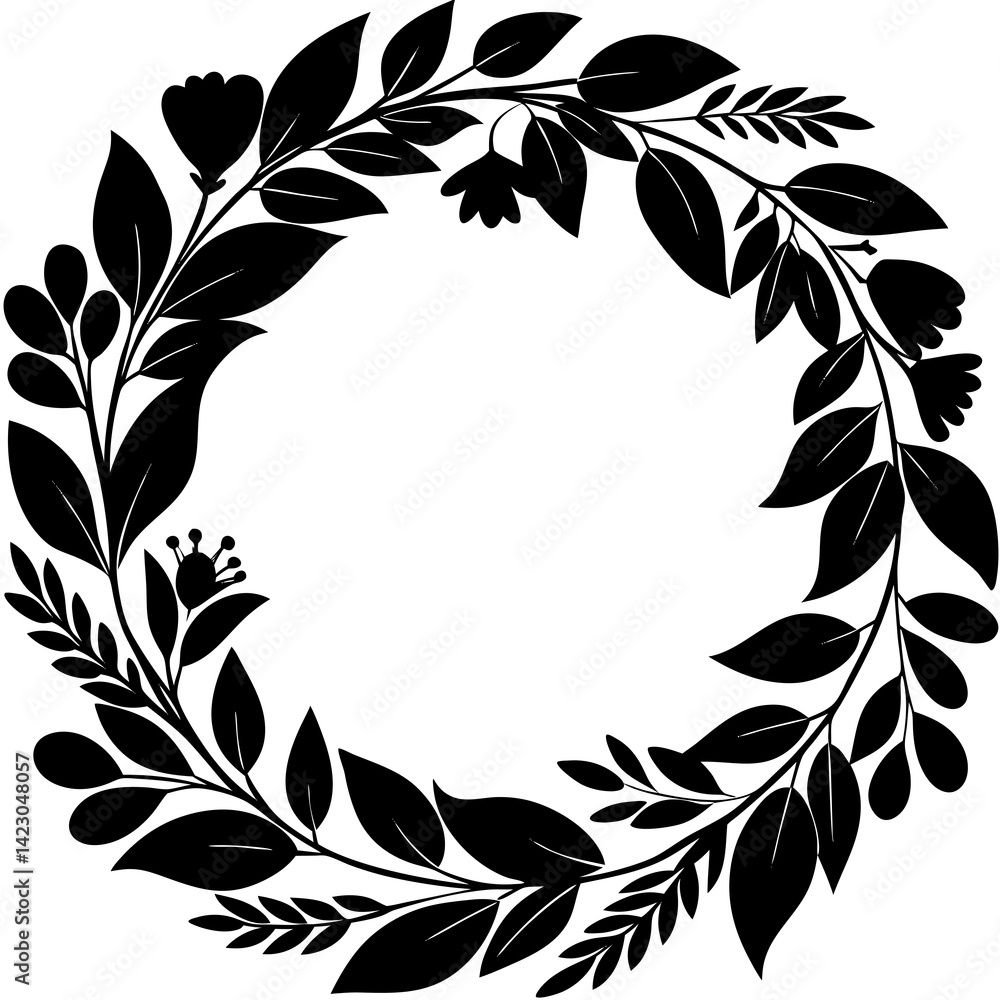 Elegant Floral Wreath: A delicate botanical wreath, crafted with precision, showcases an intricate display of leaves and flowers, creating a timeless symbol of natural beauty and elegance. Elegant Floral Wreath: A delicate botanical wreath, crafted with precision, showcases an intricate display of leaves and flowers, creating a timeless symbol of natural beauty and elegance.