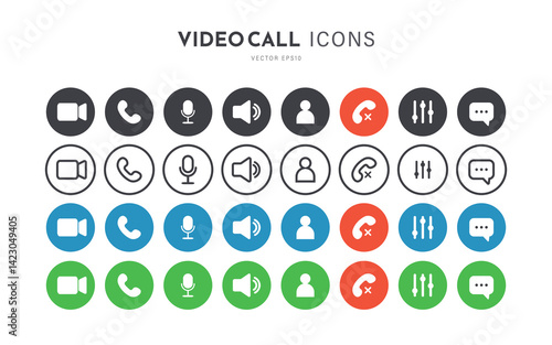 Videocall Icon. Collection of internet conversation buttons. Video chat concept. Big set for your program. Vector illustration isolated on white background.
