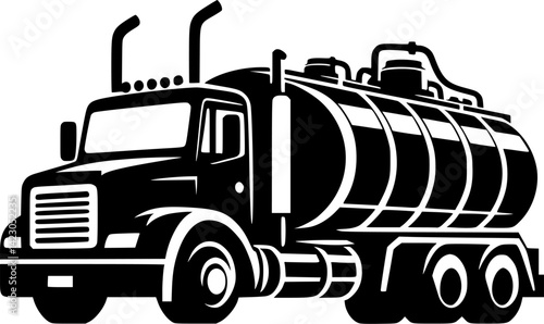 Silhouette of a powerful tanker truck for industrial use.