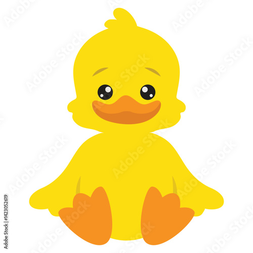 Cute yellow sitting duckling  vector cartoon illustration