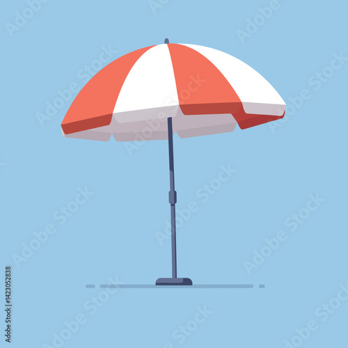 Beach umbrella with red and white panels on blue background summer illustration vector 