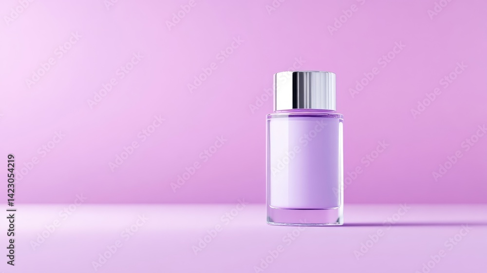 Perfume Bottle on Pink Background Minimalist Clean Style High-Resolution Studio Lighting Centered Product Shot Glass Cylinder Design Displayed Soft Lavender Hue Beauty Product Marketing Perfume Bottle on Pink Background Minimalist Clean Style High-Resolution Studio Lighting Centered Product Shot Glass Cylinder Design Displayed Soft Lavender Hue Beauty Product Marketing