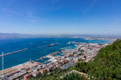 Aerial view of the city center of Gibraltar. view from the nature reserve 