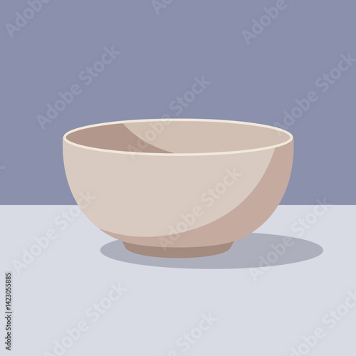 Minimalist beige bowl on light blue surface with muted blue background vector illustration 