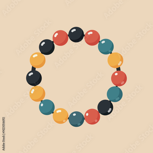 Colorful bead bracelet design with red black yellow and blue beads in circular layout vector illustration 