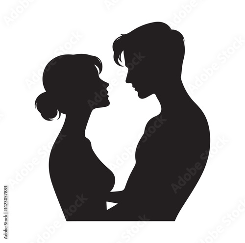 Couple looking each other silhouette vector illustration
