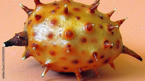 Horned melon close-up featuring its vibrant colors and spiky exterior