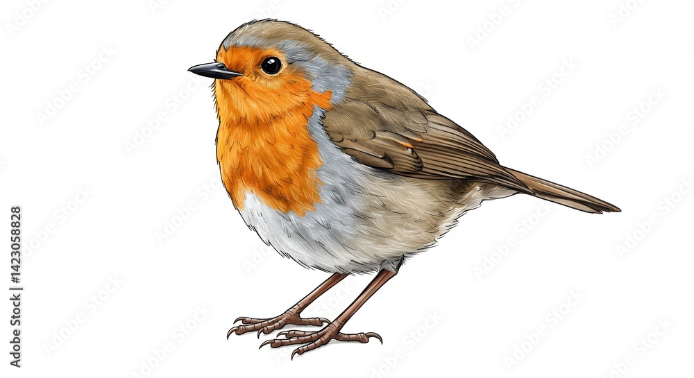 Fototapeta premium Charming detailed bird illustration brown orange small bird digital artwork