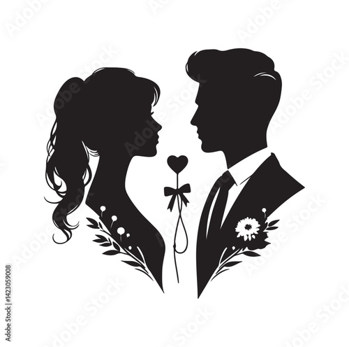 Couple looking each other silhouette vector illustration
