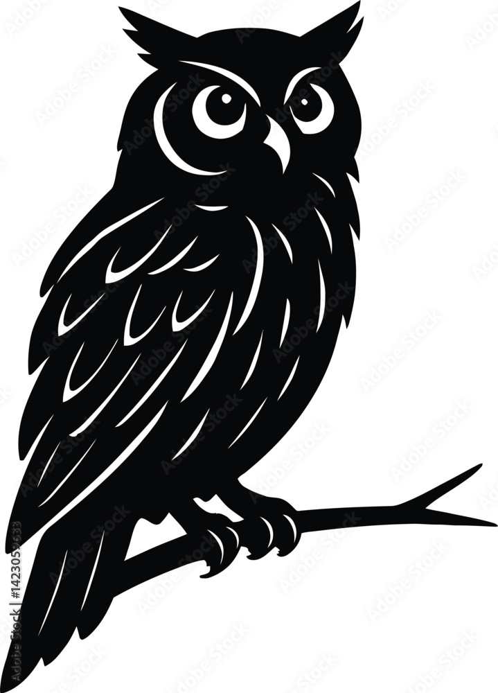Naklejka premium black owl vector illustration, owl vector, owl on isolated transparent background, owl png