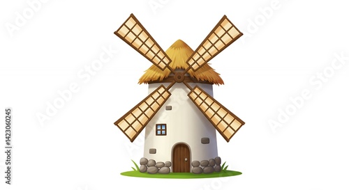 Charming windmill illustration fairytale rural countryside agriculture energy