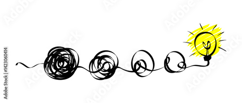 Creative bulb on doodle style. the concept of transition from complicated to simple with yellow bulb lamp. Symbol of idea, innovation, creativity. vector illustrations