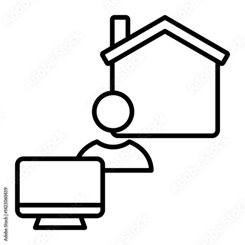 Work at Home Outline Icon Vector Illustration