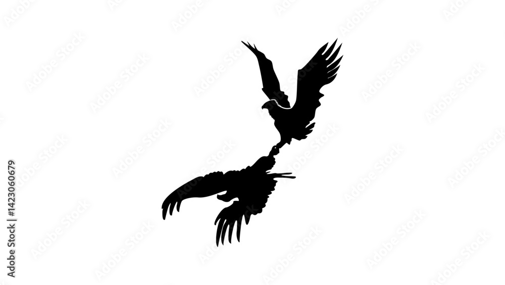Fototapeta premium Bald eagles dance, black isolated silhouette