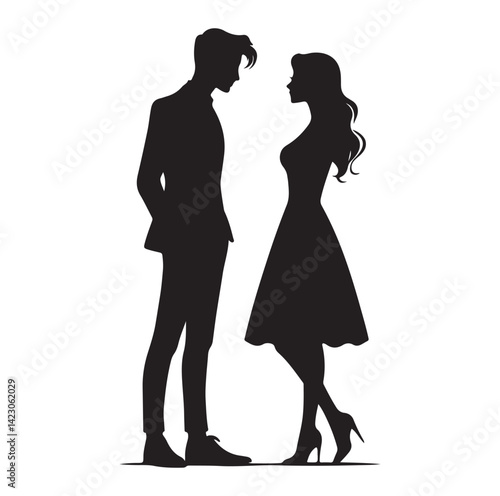 Couple looking each other silhouette vector illustration
