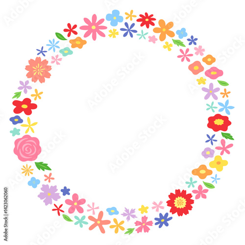 カラフルな花の円形リングフレーム