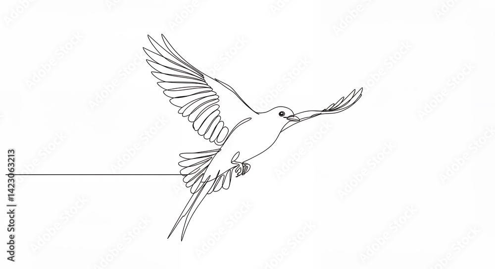 Fototapeta premium Elegant line art bird in flight minimalist graphic design