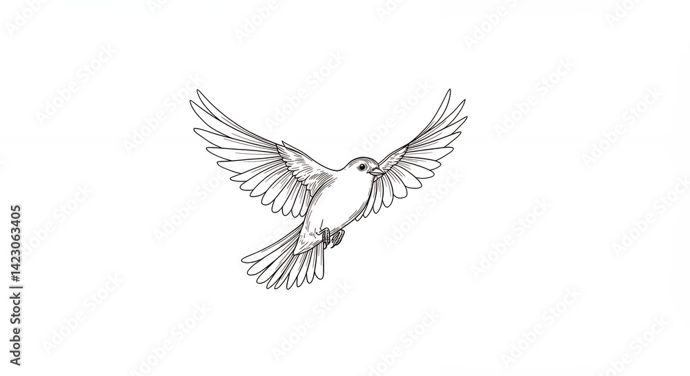 Fototapeta premium Elegant minimalist line art bird in flight graphic design element