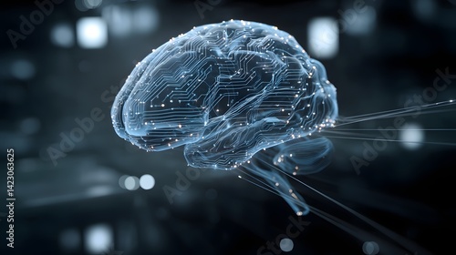 Obraz na płótnie Digital Artificial Intelligence Brain with Glowing Neural Connections in a Cyber Matrix Background w salonie