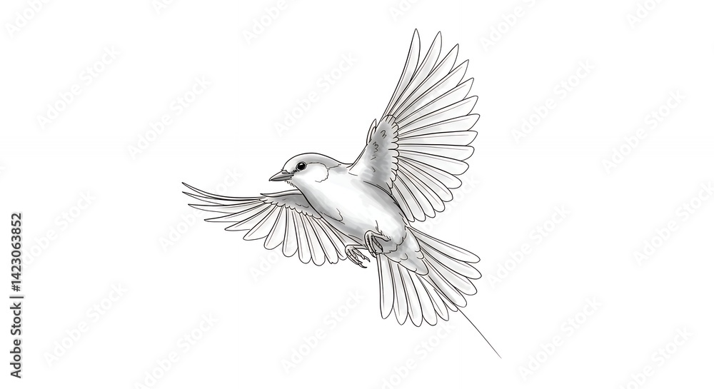 Fototapeta premium Graceful bird in flight pencil sketch elegant avian illustration for design