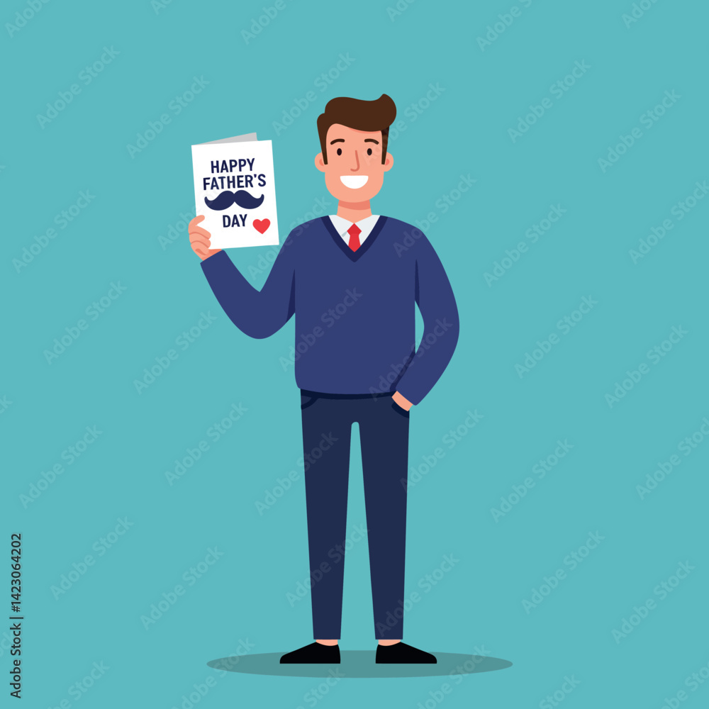 Man holding happy fathers day greeting card celebrating father role in family love and appreciation vector illustration Man holding happy fathers day greeting card celebrating father role in family love and appreciation vector illustration