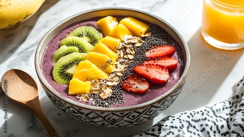 Obraz na płótnie Vibrant Healthy Breakfast Bowl with Tropical Fruits and Chia Seeds w salonie