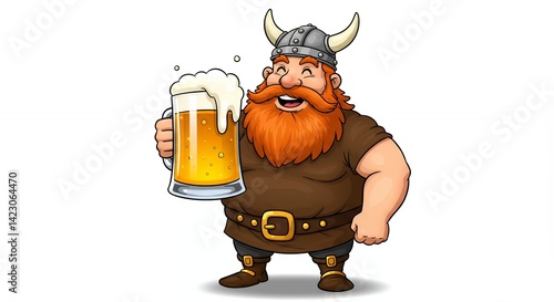 Happy viking toasting with beer mug cartoon illustration