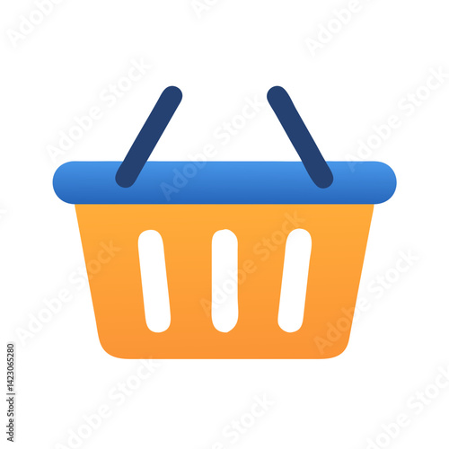 Orange and blue shopping basket icon in flat vector design