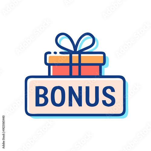 Bonus icon with red and blue gift box in flat style