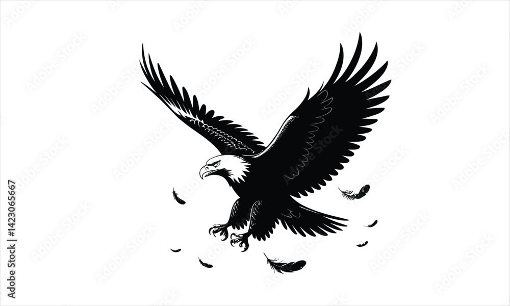 Obraz premium Flying Bald Eagle Silhouette