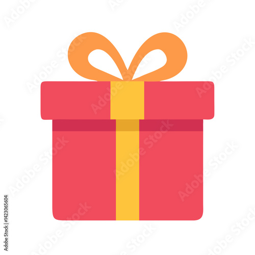 Red gift box with orange bow in flat vector style