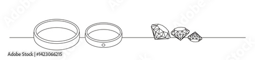 single line art of wedding ring and diamond. symbol of investment and everlasting love. vector illustration