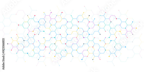 Genetic engineering and molecular structure, hexagon DNA network, science chemical and biotechnology concept, innovation technology, healthcare, and medicine design.