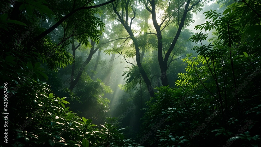 Fototapeta premium A view of the wilderness with sunlight entering it 