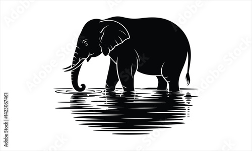  Elephant Water Silhouette Black Tusks