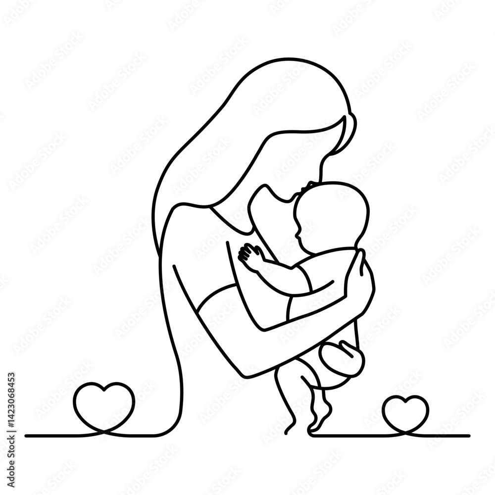 Vector illustration of mother with her baby on transparent background Vector illustration of mother with her baby on transparent background