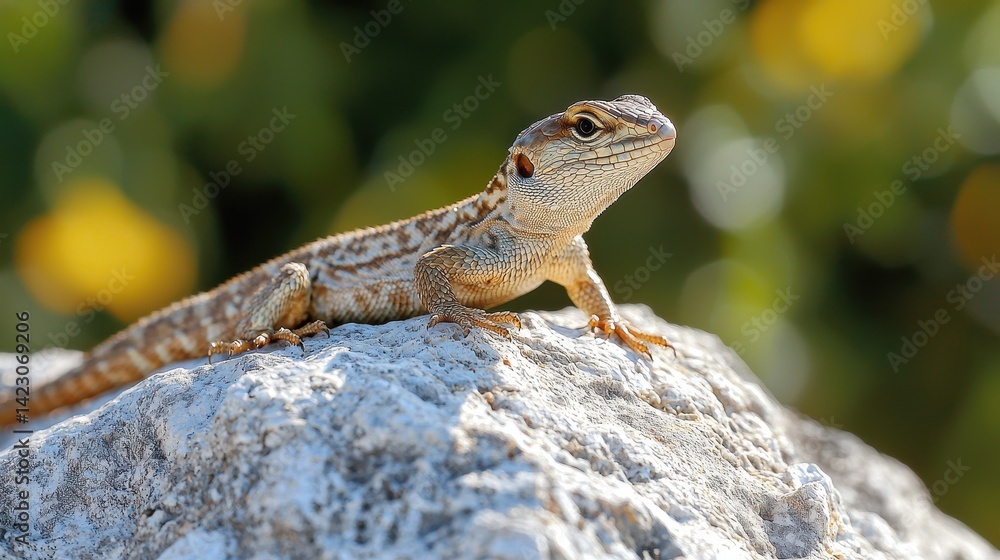 Desert lizard perched atop a light gray rock. Desert lizard perched atop a light gray rock.