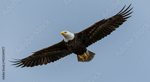 Eagle Soaring with Open Wings Against Sky