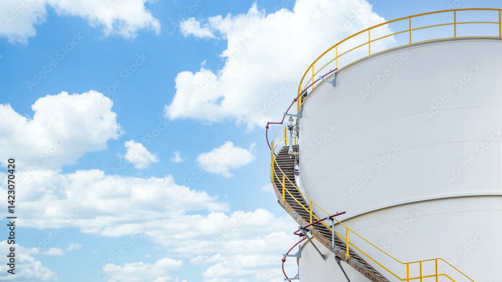 Oil storage tank at oil and gas refinery industrial zone, Business industrial storage tank oil and gas refinery, Crude oil storage tank business energy logistic and transportation,